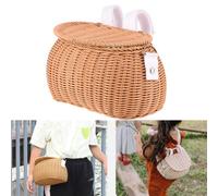 ZHOUYQX Cesta de Mimbre para Bicicleta, Cesta Delantera para Manillar con Correa y Tapa, Cesta Tejida para Bicicletas y Scooters, Estilo Retro, Color marrón.