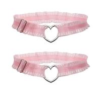 ZHOUYQX Liga para Muslo con corazón de Encaje, Liga para Pierna Fruncida, Ajustable, Accesorio para Cosplay, Cadena para Muslo, cómoda Prenda de Moda para piernas, Color Rosa.
