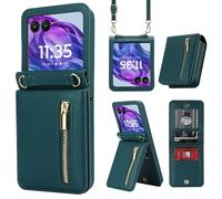 ZHOZEXIN Compatible con Motorola RAZR 2025/2024. Funda de Piel sintética, Tipo Cartera con Cremallera, Ranura para Tarjetas, Correa Cruzada, Funda para Moto RAZR 60/50（Verde）