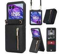 ZHOZEXIN Compatible con Motorola RAZR 2025/2024. Funda de Piel sintética, Tipo Cartera con Cremallera, Ranura para Tarjetas, Correa Cruzada, Funda para Moto RAZR 60/50（Negro）