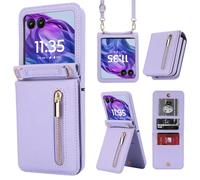 ZHOZEXIN Compatible con Motorola RAZR 2025/2024. Funda de Piel sintética, Tipo Cartera con Cremallera, Ranura para Tarjetas, Correa Cruzada, Funda para Moto RAZR 60/50（Morado）