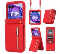 ZHOZEXIN Compatible con Motorola RAZR 2025/2024. Funda de Piel sintética, Tipo Cartera con Cremallera, Ranura para Tarjetas, Correa Cruzada, Funda para Moto RAZR 60/50（Rojo）