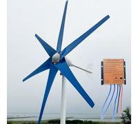 ZHOZHUT 800W-1200W Generador De Turbina Eólica 12V / 24V / 48V Aerogenerador Horizontal con Controlador MPPT Y 6 Aspas Azules, Velocidad Nominal del Viento 12 m/s para Tejados, Cubiertas,1200w,48V