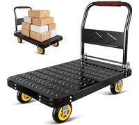 ZHOZHUT Carretilla De Mano Plegable 420kg-1300kg Carro De Plataforma Resistente con Ruedas Silenciosas, Carro Plegable con Plataforma Plana para Almacenes, Comedores Y Obras De Construcción,Negro,XL