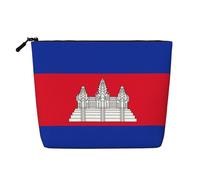 ZhRiYan Bolsa de maquillaje de cáñamo falso con estampado de bandera de Venezuela, organizador de cosméticos reutilizable, almacenamiento diario, esencial para viajes de negocios, Bandera de Camboya