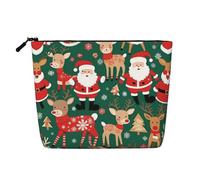 ZhRiYan Bolsa de maquillaje de cáñamo falso, diseño de Papá Noel y ciervo de Navidad, versátil bolsa de aseo de viaje, organizador de cosméticos reutilizable con bolsa con cremallera, negro, talla