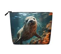 ZhRiYan Bolsa de maquillaje de cáñamo falso Seal Pup, versátil bolsa de aseo de viaje, organizador de cosméticos reutilizable con bolsa con cremallera, negro, talla única, negro, talla única, Black