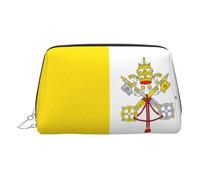 ZhRiYan Bolsa de maquillaje de cuero dorado - Bolsas de viaje con impresión de la bandera del Vaticano con cremallera, organizador portátil de artículos de tocador para uso diario, Plateado, One Size