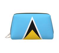 ZhRiYan Bolsa de maquillaje de piel dorada, bolsa de cosméticos de viaje con estampado de bandera de Santa Lucía con cremallera, organizador portátil de artículos de tocador para uso diario, Dorado