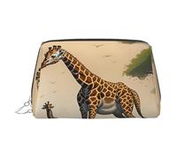 ZhRiYan Bolsa de maquillaje de piel dorada, bolsa de viaje con estampado de jirafa para madre e hijo, con cremallera, organizador portátil de artículos de tocador para uso diario, Plateado, One Size
