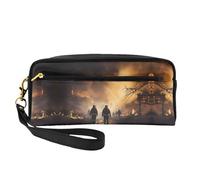 ZhRiYan Bolsa de maquillaje pequeña de piel con estampado de bomberos luchando contra incendios, neceser de viaje para mujer, bolsa de cosméticos reutilizable con cremallera, negro, talla única, color