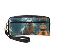 ZhRiYan Bolsa de maquillaje pequeña de piel con estampado de cachorro de foca, neceser de viaje para mujer, bolsa de cosméticos reutilizable con cremallera, negro, talla única, negro, talla única