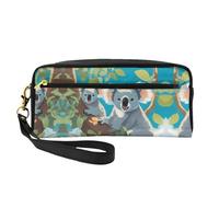 ZhRiYan Bolsa de maquillaje pequeña de piel con estampado de koalas Two Happy - Neceser de viaje para mujer, bolsa de cosméticos reutilizable con cremallera, color negro, talla única, color negro
