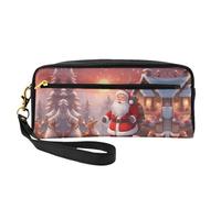 ZhRiYan Bolsa de maquillaje pequeña de piel con estampado de Papá Noel para invierno, neceser de viaje para mujer, bolsa de cosméticos reutilizable con cremallera, color negro, talla única, color