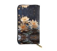 ZhRiYan Cartera larga de piel con estampado de loto blanco bohemio, cartera personalizada para mujer con bolsillo para monedas, negro, talla única, negro, talla única, Black, Talla única
