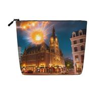 ZhRiYan Fiery Red Street - Bolsa de maquillaje de cáñamo falso, versátil bolsa de aseo de viaje, organizador de cosméticos reutilizable con bolsa con cremallera, negro, talla única, color negro, talla