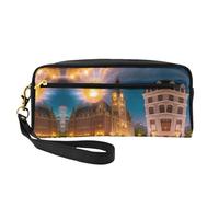 ZhRiYan Fiery Red Street Print - Neceser pequeño de piel con estampado de calle - Neceser de viaje para mujer, bolsa de cosméticos reutilizable con cremallera, color negro, talla única, talla única