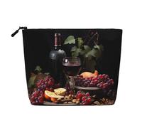 ZhRiYan Fruits and Wines - Bolsa de maquillaje de cáñamo falso, versátil bolsa de aseo de viaje, organizador de cosméticos reutilizable con bolsa con cremallera, negro, talla única, color negro, talla