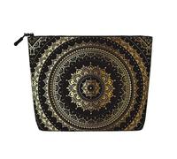 ZhRiYan Kaleidoscope Mandala - Bolsa de maquillaje de cáñamo falso, versátil bolsa de aseo de viaje, organizador de cosméticos reutilizable con bolsa con cremallera, negro, talla única, color negro