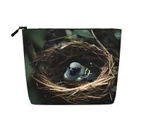 ZhRiYan Little Bird Nest - Bolsa de maquillaje de cáñamo falso, versátil bolsa de aseo de viaje, organizador de cosméticos reutilizable con bolsa con cremallera, negro, talla única, color negro, talla