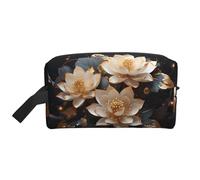 ZhRiYan Neceser de viaje - Kit de Dopp reutilizable con estampado bohemio de loto dorado para artículos de tocador, maquillaje, accesorios y más, blanco, talla única, blanco, talla única, White, Talla