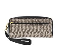 ZhRiYan Neceser pequeño de piel con estampado de azulejos de sarga a rayas, neceser de viaje para mujer, bolsa de cosméticos reutilizable con cremallera, negro, talla única, negro, talla única, Black