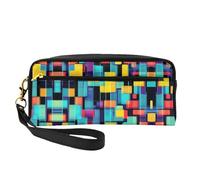 ZhRiYan Neceser pequeño de piel con estampado de diagrama geométrico cuadrado - Neceser de viaje para mujer, bolsa de cosméticos reutilizable con cremallera, negro, talla única, negro, talla única