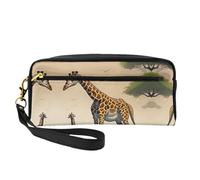 ZhRiYan Neceser pequeño de piel con estampado de jirafa para madre e hijo, neceser de viaje para mujer, bolsa de cosméticos reutilizable con cremallera, color negro, talla única, color negro, talla