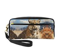 ZhRiYan Neceser pequeño de piel con estampado de leopardo en busca de presas - Neceser de viaje para mujer, bolsa de cosméticos reutilizable con cremallera, color negro, talla única, color negro