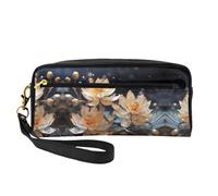 ZhRiYan Neceser pequeño de piel con estampado de loto blanco bohemio - Neceser de viaje para mujer, bolsa de cosméticos reutilizable con cremallera, color negro, talla única, color negro, talla única
