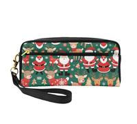 ZhRiYan Neceser pequeño de piel con estampado de Papá Noel y ciervos de Navidad, neceser de viaje para mujer, bolsa de cosméticos reutilizable con cremallera, negro, talla única, negro, talla única