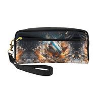ZhRiYan Neceser pequeño de piel con estampado de rugby on fire para mujer, bolsa de cosméticos reutilizable con cremallera, color negro, talla única, negro, talla única, Black, Talla única