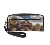 ZhRiYan Neceser pequeño de piel con estampado de tractor rojo, neceser de viaje para mujer, bolsa de cosméticos reutilizable con cremallera, color negro, talla única, negro, talla única, Black, Talla