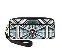 ZhRiYan Octagon Building Print - Neceser pequeño de piel con estampado de edificios - Neceser de viaje para mujer, bolsa de cosméticos reutilizable con cremallera, color negro, talla única, talla