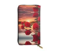 ZhRiYan Red Roses at Sunset - Cartera larga de piel con estampado de rosas rojas, cartera personalizada para mujer con bolsillo para monedas, negro, talla única, negro, talla única, Black, Talla única