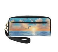 ZhRiYan Seagulls by the sea - Neceser pequeño de piel con estampado de gaviotas para mujer, bolsa de cosméticos reutilizable con cremallera, color negro, talla única, color negro, talla única, Black