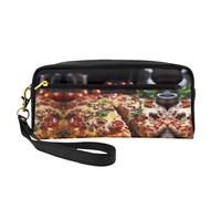 ZhRiYan Tantalizing Sausage - Bolsa de maquillaje pequeña de piel con estampado de pizza, neceser de viaje para mujer, bolsa de cosméticos reutilizable con cremallera, color negro, talla única, color