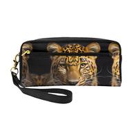ZhRiYan The deep-eyed Leopard Print Leather Small Makeup Bag - Neceser de viaje para mujer, bolsa de cosméticos reutilizable con cremallera, negro, talla única, negro, talla única, Black, Talla única