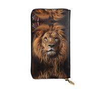 ZhRiYan The Lion's Gaze - Cartera larga de cuero con estampado de mirada de león, cartera personalizada para mujer con bolsillo para monedas, color negro, talla única, color negro, talla única, Black