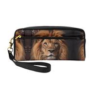 ZhRiYan The Lion's Gaze - Neceser pequeño de piel con estampado de mirada de león, neceser de viaje para mujer, bolsa de cosméticos reutilizable con cremallera, color negro, talla única, Black, Talla