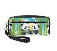 ZhRiYan Two Happy Pandas - Neceser pequeño de piel con estampado de pandas - Neceser de viaje para mujer, bolsa de cosméticos reutilizable con cremallera, color negro, talla única, talla única, Black