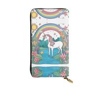 ZhRiYan Unicorns by the river - Cartera larga de piel con estampado de unicornios por el río, cartera personalizada para mujer con bolsillo para monedas, color negro, talla única, talla única, Black