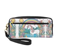 ZhRiYan Unicorns by the river - Neceser pequeño de piel con estampado de unicornios por el río, neceser de viaje para mujer, bolsa de cosméticos reutilizable con cremallera, color negro, talla única
