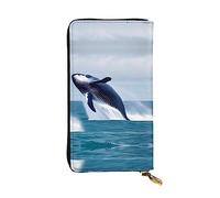ZhRiYan Whales at Sea - Cartera larga de piel con estampado de ballenas - Cartera personalizada para mujer con bolsillo para monedas, color negro, talla única, color negro, talla única, Black, Talla