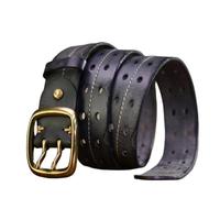 ZHSOAO Cinturón De Hombre Retro Distress Hebilla Cobre Hueco Cuero Puntada Hecha A Mano para Hombre(120cm)