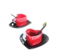 ZHSOAO Juego de tazas café cerámica roja, juego con forma corazón, té la tarde británica, 70ml, 2 juegos para Aniversario, Compromiso