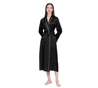 ZHSOAO Pijamas de Seda de 19MM for Mujer, Vestido de Manga Larga, Pijama Largo con Cuello en V, Bata Abierta for el hogar para Mujer(Black,S)