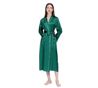 ZHSOAO Pijamas de Seda de 19MM for Mujer, Vestido de Manga Larga, Pijama Largo con Cuello en V, Bata Abierta for el hogar para Mujer(Green,M)
