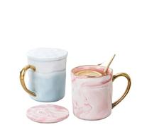 ZHSOAO Taza de cerámica 400ml, taza café con borde dorado, leche for té avena for desayuno aniversario pareja, 1/2 Uds para Aniversario, Compromiso(2pcs pink blue)