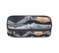 Zhuanyun Bolsa de almacenamiento de gran capacidad, caja de suministros de oficina, bolsa de maquillaje con diseño de faro en tormenta, organizador de escritorio con estilo